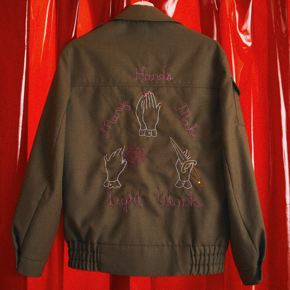 Hand Embroidered Many Hands Military Bomber Jacket